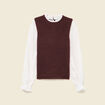 Pull 2 en 1 col rond manches longues marron femme