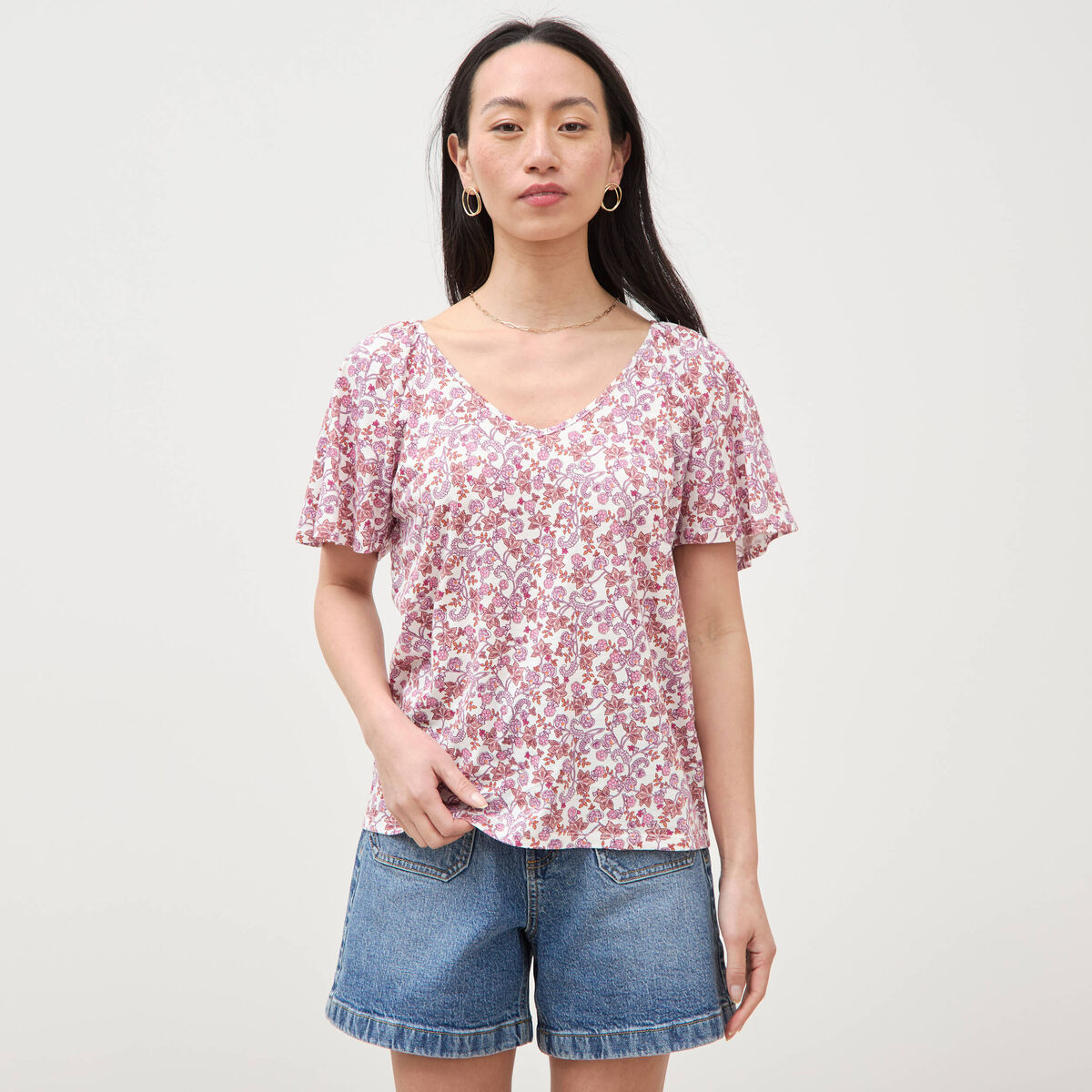 T-shirt manches courtes orange corail femme