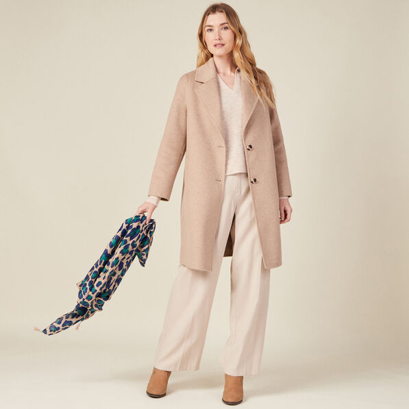 Manteau droit long boutonné marron clair femme