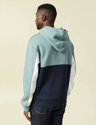 Sweat &agrave; capuche manches longues bleu gris homme