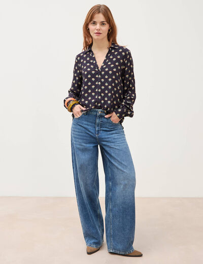 Blouse manches longues bleu marine femme