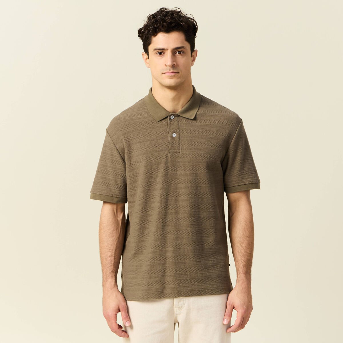Polo manches courtes vert kaki homme