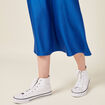 Jupe midi droite satin bleu electrique femme
