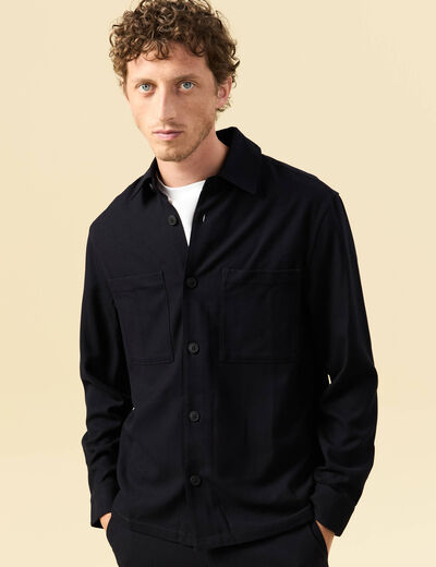 Surchemise col classique manches longues bleu marine homme