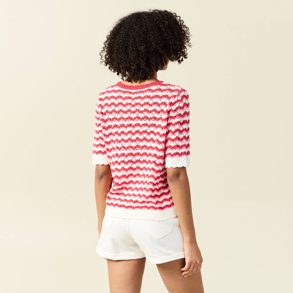 Pull manches courtes rouge femme