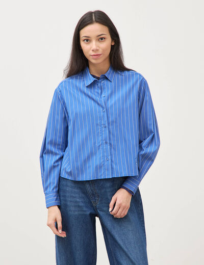 Chemise droite manches longues ray&eacute;e bleu femme