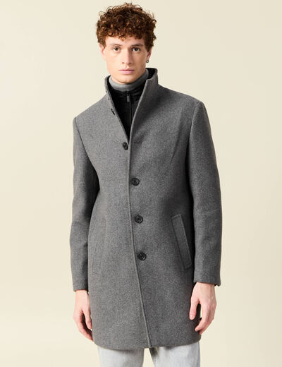 Manteau droit long col montant gris fonc&eacute; homme