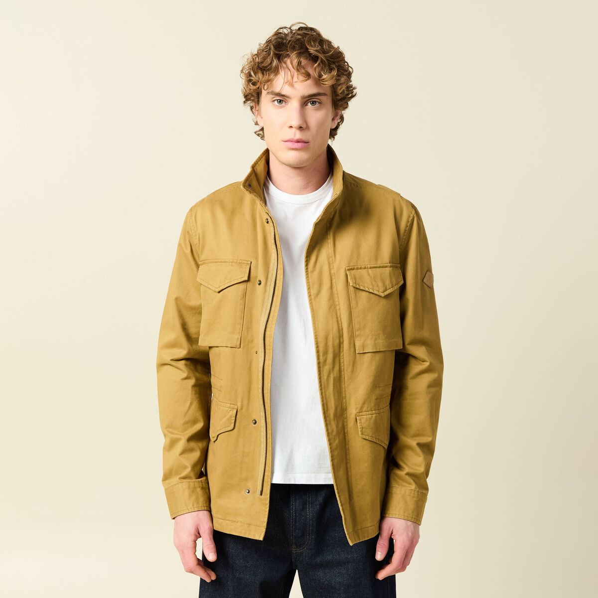 Saharienne col montant manches longues camel homme