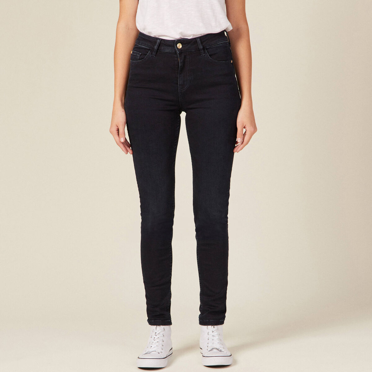 Jeans skinny taille haute denim blue black femme
