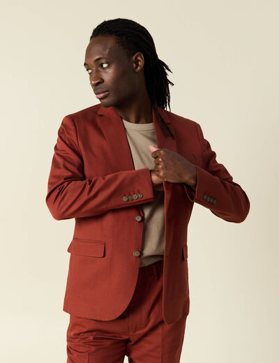 Veste blazer cintr&eacute; marron cognac homme