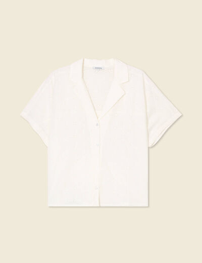 Chemise manches courtes brodée ecru femme