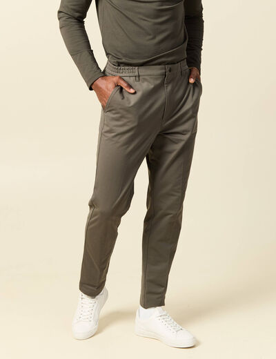 Pantalon chino stretch vert fonc&eacute; homme