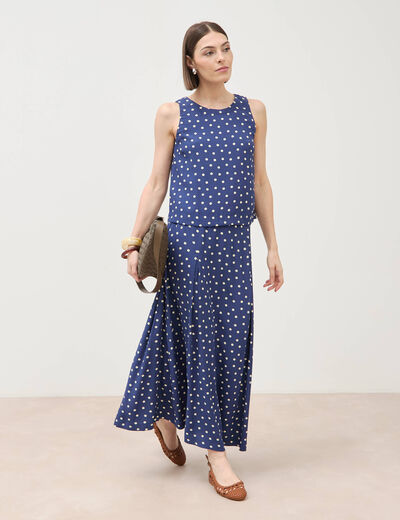 Jupe longue &eacute;vas&eacute;e bleu marine femme
