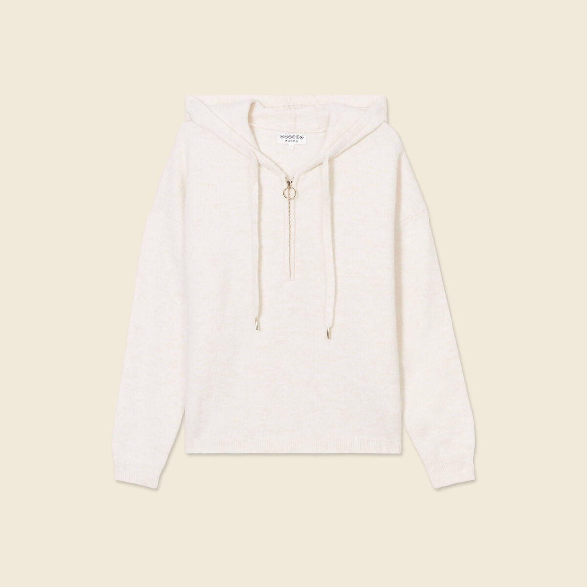 Pull &agrave; capuche zipp&eacute; creme femme