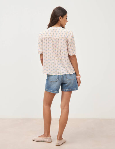 Chemise droite col v manches courtes rose femme