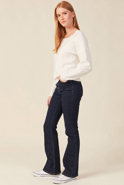 Pull manches longues sequins ecru femme