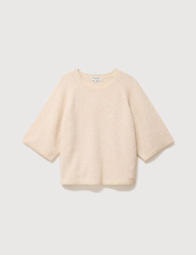 Pull droit court col v manches courtes ivoire femme