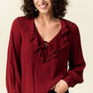 Blouse manches longues rouge fonc&eacute; femme