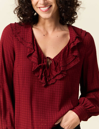Blouse manches longues rouge fonc&eacute; femme
