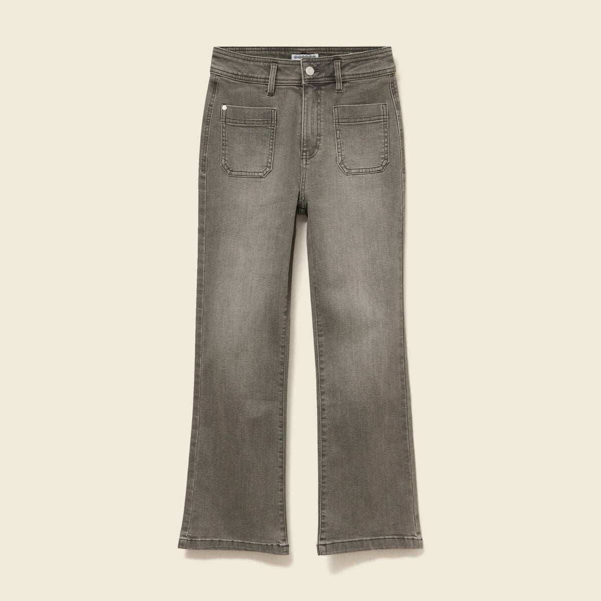 Jeans bootcut cropped taille haute denim gris femme