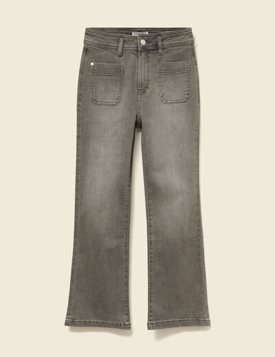 Jeans bootcut cropped taille haute denim gris femme