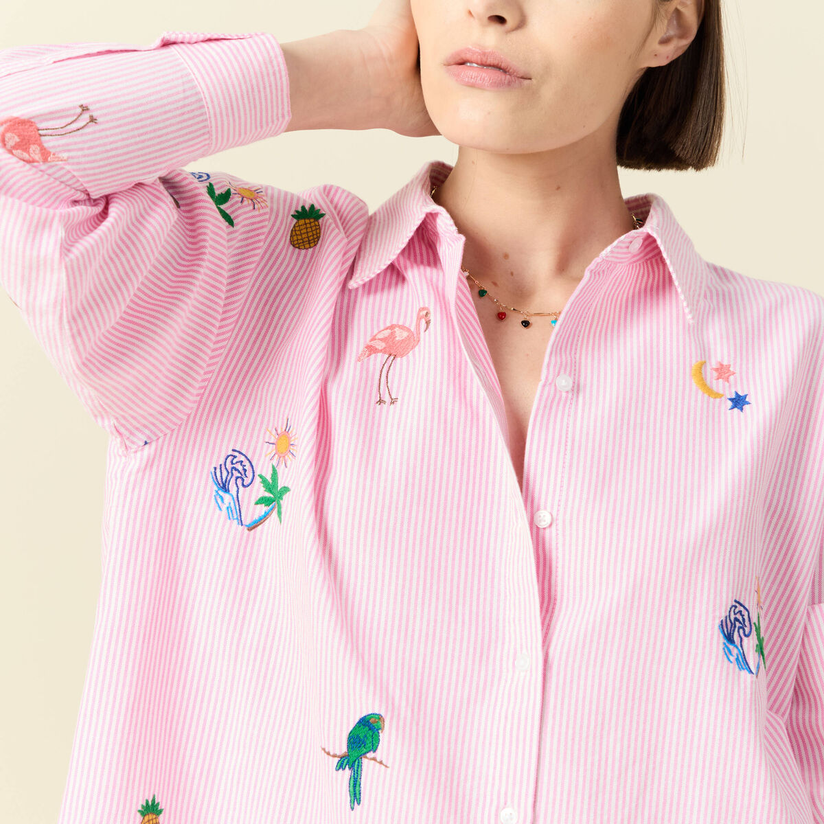 Chemise manches longues rose femme