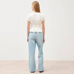 Blouse cintr&eacute;e col v manches courtes ecru femme