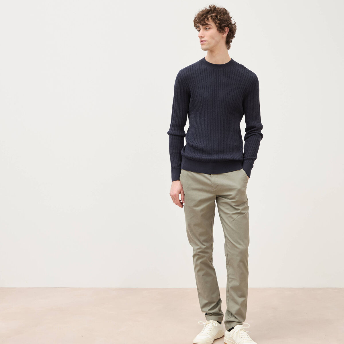 Pull col rond bleu marine homme