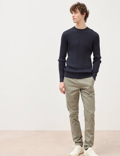 Pull col rond bleu marine homme