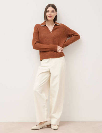 Pantalon coupe regular ecru femme