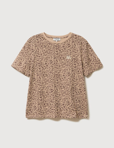 T-shirt droit col rond manches courtes sable femme