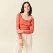 T-shirt manches longues orange corail femme