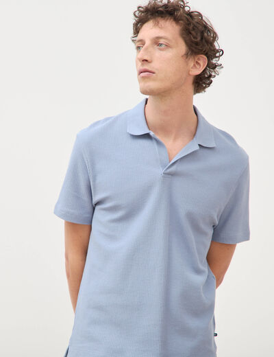 Polo col polo manches courtes en coton bleu gris homme