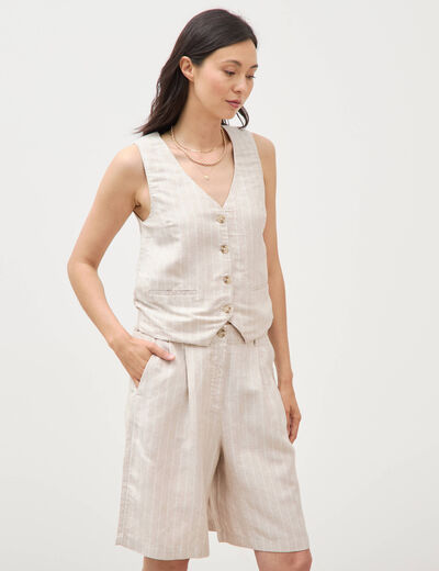 Short taille haute beige femme