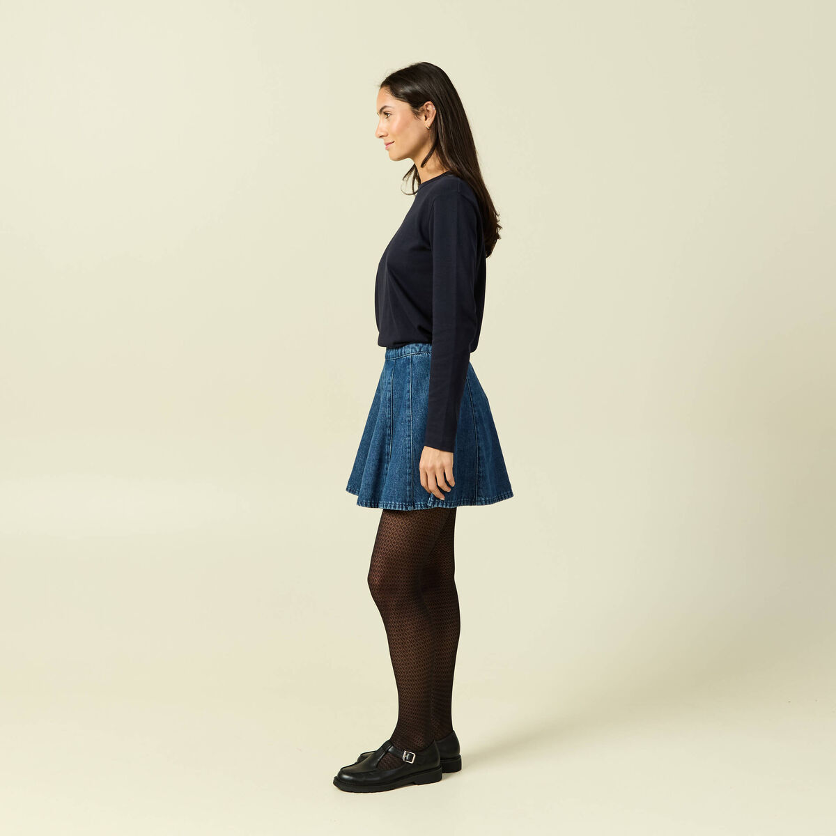 Mini-jupe en coton aspect jeans denim stone femme
