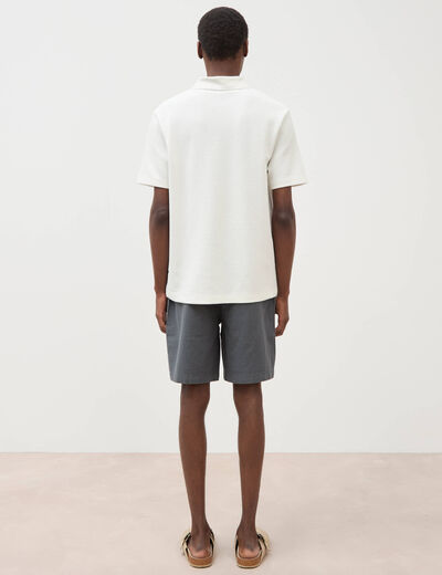 Polo manches courtes col cubain ecru homme