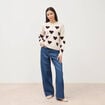 Pull manches longues bouclette col rond prune femme