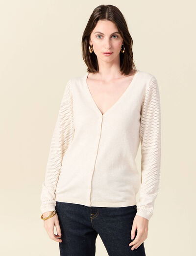 Gilet manches longues boutonn&eacute; creme femme