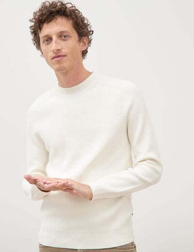 Pull manches longues col rond ecru homme