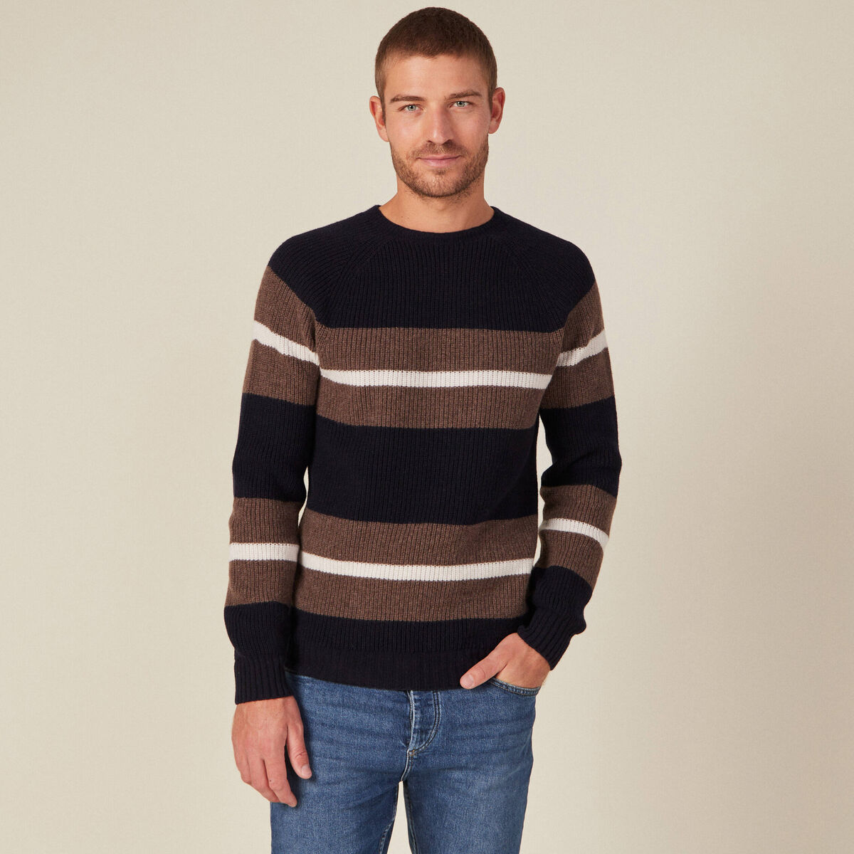 Pull manches longues fabriqu&eacute; en France bleu marine homme