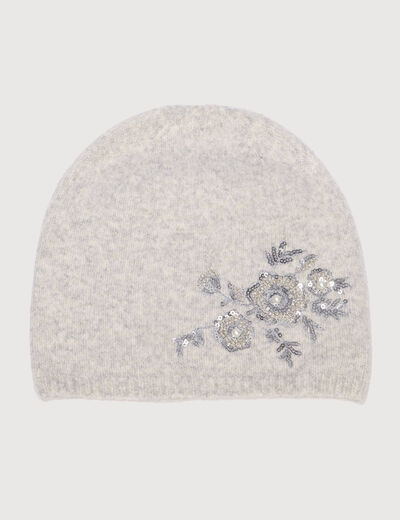 Bonnet avec broderie gris clair femme