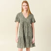 Robe évasée manches courtes vert kaki femme
