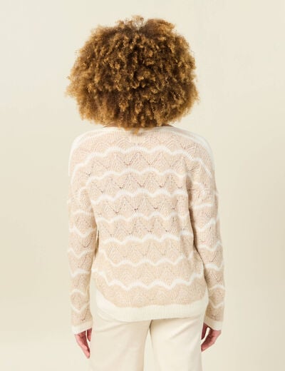 Pull manches longues ajouré creme femme