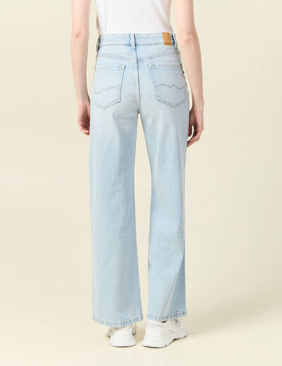Jeans large taille haute denim bleach femme