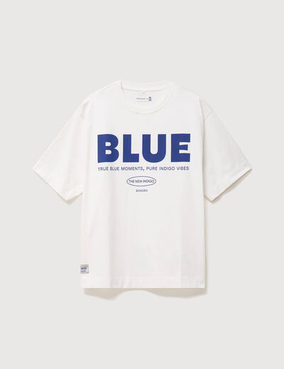 T-shirt print&eacute; en coton manches courtes ecru homme