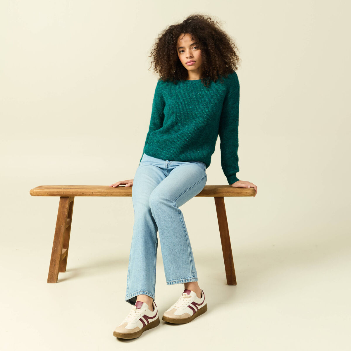 Pull r&eacute;versible manches longues col rond vert femme