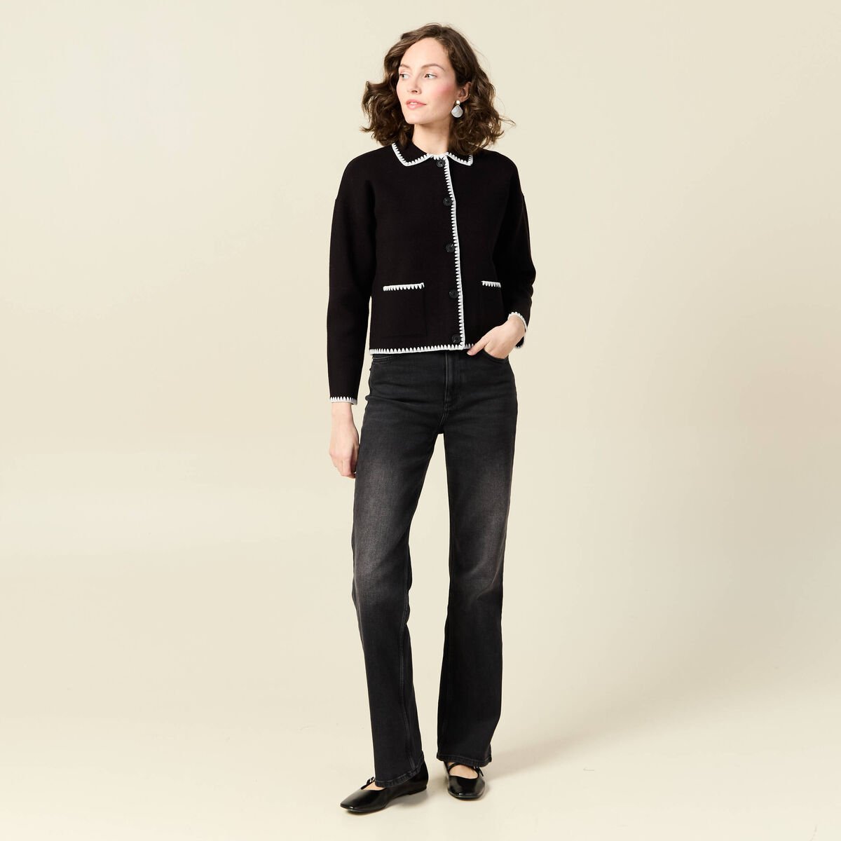 Gilet manches longues noir femme