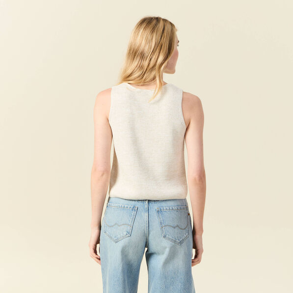 debardeur tricot noue creme femme Débardeur tricot noué creme femme