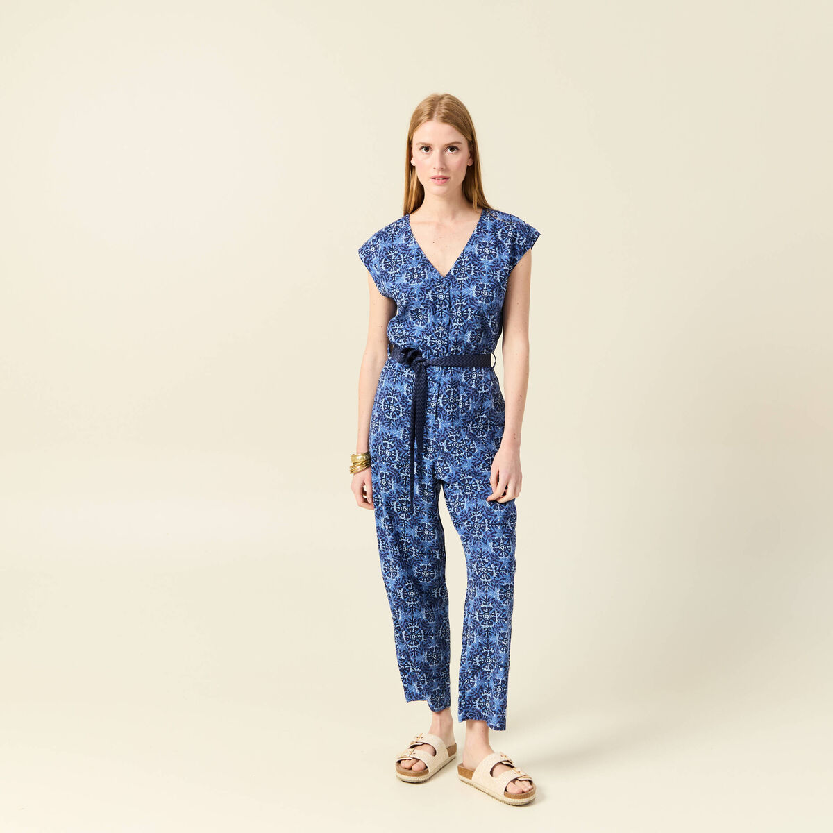 Combinaison salopette manches courtes bleu femme