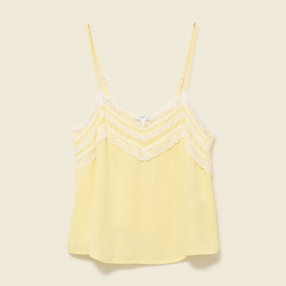 D&eacute;bardeur bretelles col v fluide jaune pastel femme